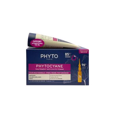 Phyto Phytocyane Ampullen Phyto Phytocyane Ampullencyane Réactionelle Traitement Antichute Femme 12x5ml + Gratis Shampoo 60ml