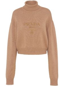 Prada pull en cachemire à logo brodé - Marron