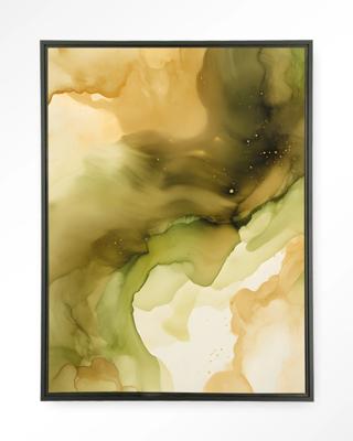 Urban Cotton Wandkleed 'Green Flow' 110 x 145cm in Floating Frame - black