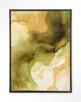 Urban Cotton Wandkleed 'Green Flow' 110 x 145cm in Floating Frame - black