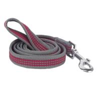 Nobleza Hondenriem grijs / rood - Reflecterend soepel Nylon - Lengte 120 cm - Breedte 2 cm