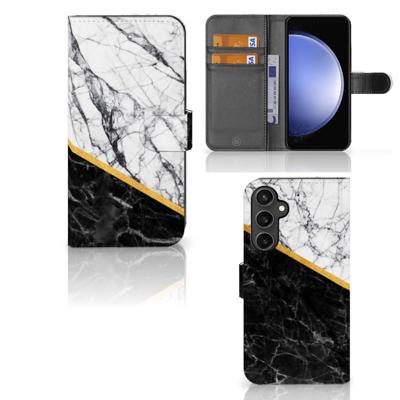 Samsung Galaxy S23 FE | Bookcase | Marmer Wit Zwart - Origineel Cadeau Man