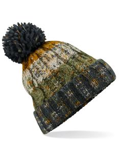 Beechfield CB486 Corkscrew Pom Pom Beanie - Autumn Moss - One Size