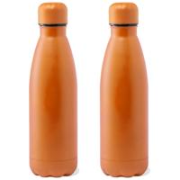 Waterfles / drinkfles met schroefdop - 2x - mat oranje - 790 ml - RVS metaal
