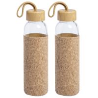 Waterfles/drinkfles met kurk bescherm hoes - 2x - glas - 500 ml - Sportfles - Bidon Waterfles/drinkfles met kurk bescherm hoes - 2x - glas - 500 ml - Sportfles - Bidon