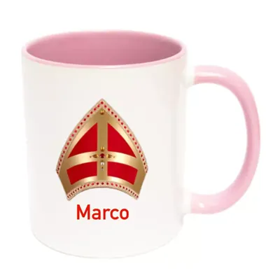 Sinterklaas mok mijter met naam (roze)