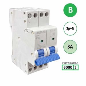 SEP krachtstroom installatieautomaat 8A INS36-3NB08 inst. 3p+n B8 6kA (36mm) 3101643008