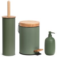 Badkamer/toilet accessoires set 3-delig- metaal - salie groen