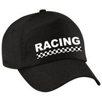 Carnaval verkleed pet  / cap racing / finish vlag zwart voor dames en heren   - - thumbnail