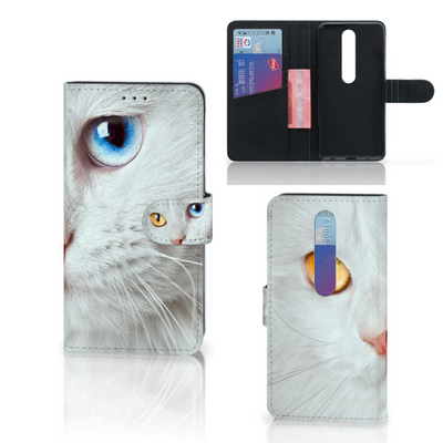 Nokia 6.1 (2018) Telefoonhoesje met Pasjes Witte Kat Nokia 6.1 (2018) Telefoonhoesje met Pasjes Witte Kat