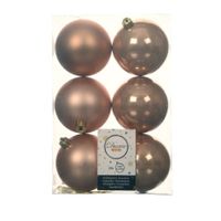 24x stuks kunststof kerstballen toffee bruin 8 cm glans/mat