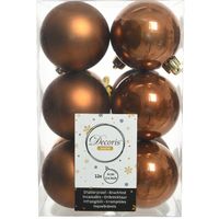 12x stuks kunststof kerstballen kaneel bruin 6 cm glans/mat   -