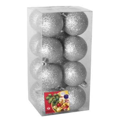 Kerstballen - 16x - zilver - glitters - D5 cm - kunststof - kerstversiering Kerstballen - 16x - zilver - glitters - D5 cm - kunststof - kerstversiering
