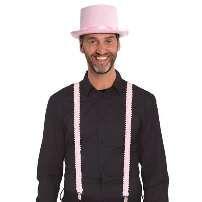 Carnaval verkleed set - licht roze - hoed en pailletten bretels- volwassenen/unisex - feestkleding