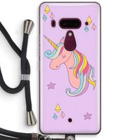 Roze eenhoorn: HTC U12+ Transparant Hoesje met koord