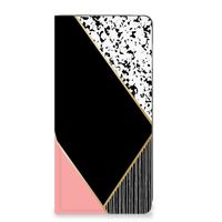 Motorola Moto E13 4G Stand Case Zwart Roze Vormen - thumbnail