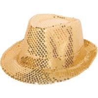 Folat Trilby hoedje - goud glitters - volwassenen - gleufhoedje - feesthoed - goud thema