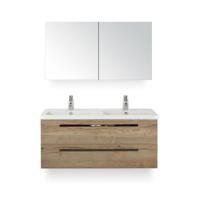 Seville Badmeubelset 120 cm - 2 laden Natuur Eiken - Wastafel Djazz Dubbel - met Spiegelkast