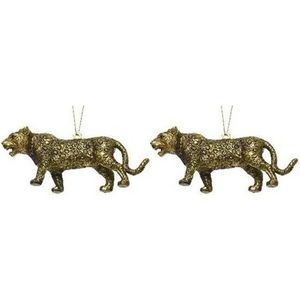 2x Gouden luipaard kerstornamenten kersthangers 12,5  cm   -