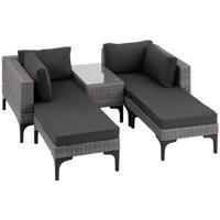 tectake® - Wicker lounge ligbedden tuinset Bellaria - aluminium frame - grijs - 404796