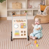 Houten Loopwagen met Speelbord Babyleerloper Antislipwielen Loopwagen voor Baby's Vanaf 10 Maanden 37 x 36 x 50 cm Lichtblauw