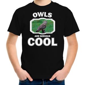 Dieren velduil t-shirt zwart kinderen - owls are cool shirt jongens en meisjes XL (158-164)  -