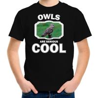 Dieren velduil t-shirt zwart kinderen - owls are cool shirt jongens en meisjes XL (158-164)  -