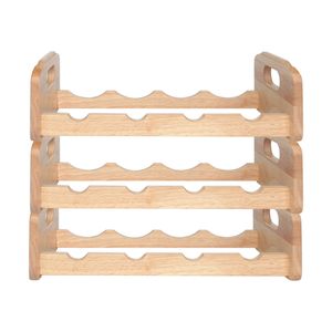 Wijnrek voor 4x flessen - 3x - hout kleur - stapelbaar - 45 x 22 x 12 cm