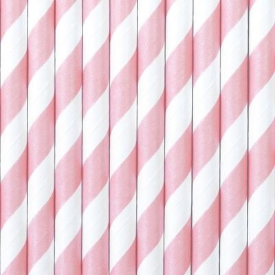 Gestreepte rietjes van papier lichtroze/wit 50x stuks