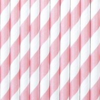 Gestreepte rietjes van papier lichtroze/wit 50x stuks