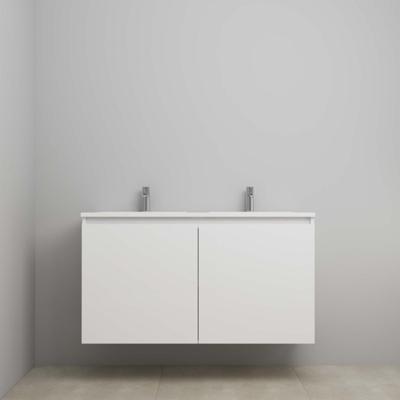 On-Line Onderkast - 120 cm - Voorgemonteerd - Greeploos 2 Deuren - Acryl Wastafel - 2 Kraangaten - Hoogglans Wit