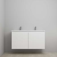 On-Line Onderkast - 120 cm - Voorgemonteerd - Greeploos 2 Deuren - Acryl Wastafel - 2 Kraangaten - Hoogglans Wit
