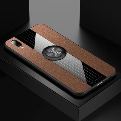 Voor vivo Y93 XINLI stiksels doek textuur schokbestendig TPU beschermhoes met ring houder (bruin)