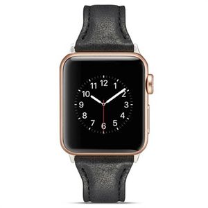 Apple Watch Series 9/8/SE (2022)/7/SE/6/5/4/3/2/1 Slanke leren band - 41 mm/40 mm/38 mm - Zwart