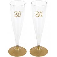 Verjaardag feest champagneglazen - leeftijd - 24x - 30 jaar - goud - kunststof