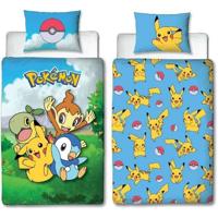 Omkeerbaar beddengoedset - POKEMON - Pikachu en vrienden - Microvezel - 1 dekbedovertrek 140 x 200 cm + 1 kussensloop 63 x 63 cm
