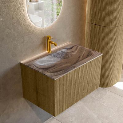 Badmeubel Mondiaz Kurve-Dlux | 70 cm | Meubelkleur Dusk | Wastafelkleur Sombra | Solid surface | Wasbak midden spoelbak | 1 kraangat
