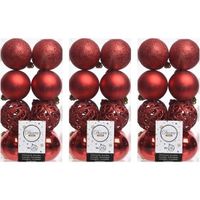 48x Kunststof kerstballen mix kerst rood 6 cm kerstboom versiering/decoratie   -
