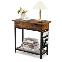 Eindtafel Oplaadstation Smalle Bijzettafel met Scharnierend Deksel Multifunctionele Nachtkastje voor Woonkamer Slaapkamer 60x30x58,5cm