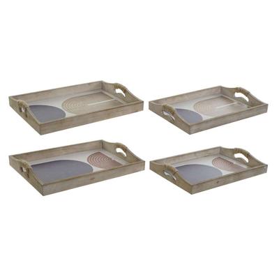 Dienblad DKD Home Decor 40,6 x 30 x 6 cm Beige Blauw Hout MDF (2 Stuks)