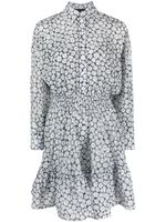 Maje robe-chemise fleurie à manches longues - Blanc