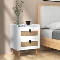 Nachtkastje met 2 Lades en Massief Houten Poten Moderne Bijzettafel Nachtkastjes in Boho-Stijl Accenttafel Wit