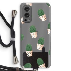 Cactusprint roze: OnePlus Nord 2 5G Transparant Hoesje met koord