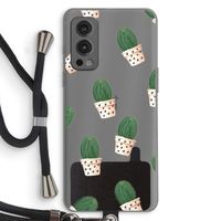 Cactusprint roze: OnePlus Nord 2 5G Transparant Hoesje met koord
