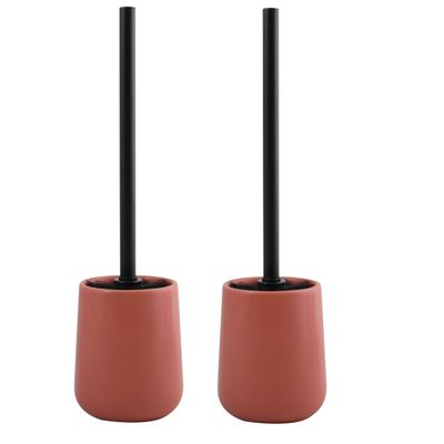 Toiletborstel in houder/wc - 2x - borstel Malmo - keramiek/rvs - terracotta - 39 x 10 cm