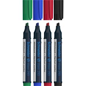 Schneider Schreibgeräte Maxx 293 markeerstift 4 stuk(s) Beitelvormige punt Zwart, Blauw, Groen, Rood