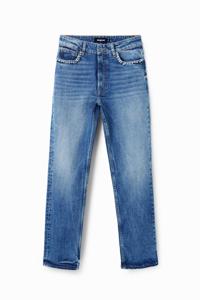 Straight jeans met detail van stras - BLUE - 44