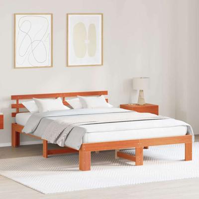 Bedframe met hoofdeinde Bruin 150 x 200 cm Massief grenenhout