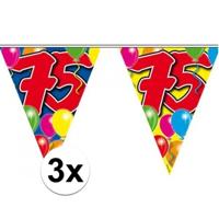Leeftijd vlaggenlijn 75 jaar - 3x - 10 meter - plastic - 75e verjaardag slinger - vlaggetjes