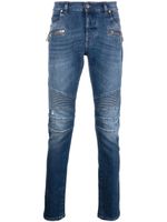 Balmain jean skinny à détails nervurés - Bleu - thumbnail